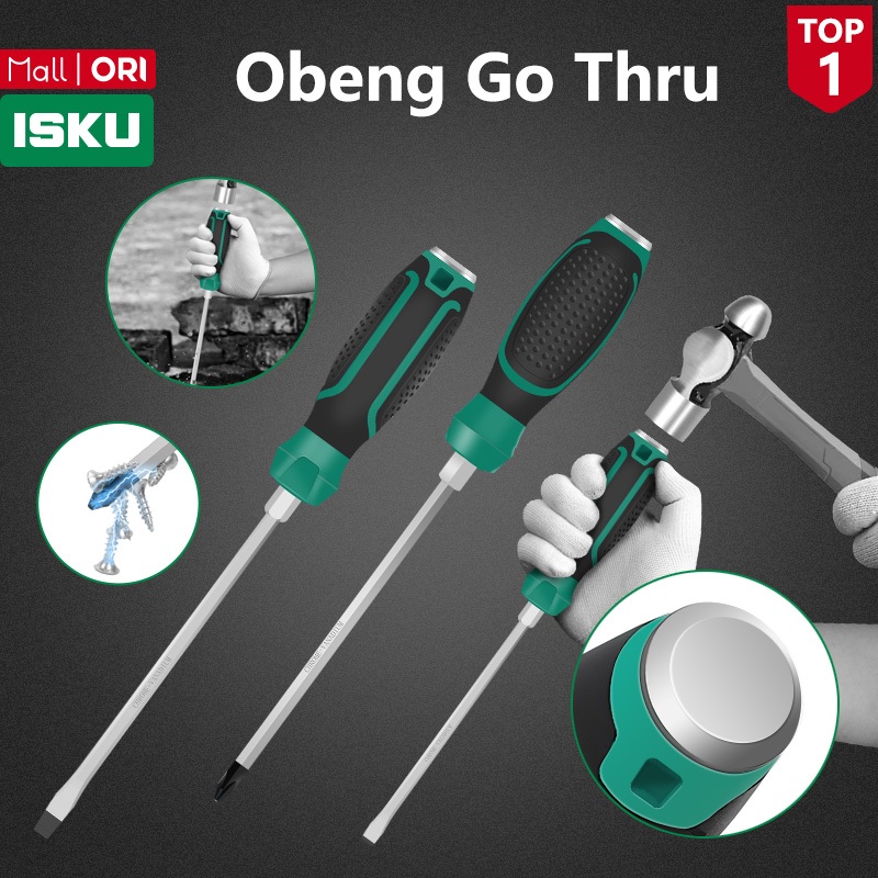 ISKU Obeng Go-Thru Plus Minus Magnet Obeng Ketok Screwdriver Obeng Ketok Punch Slotted