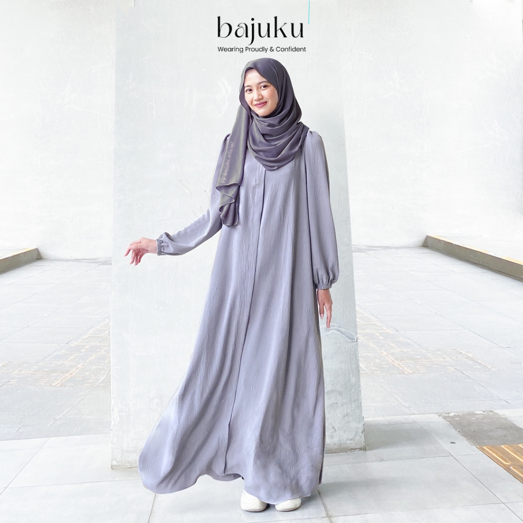 Gamis Polos Premium Anti Lecek Abaya Hitam Polos Syar'i Crinkle Airflow Premium - Kinara