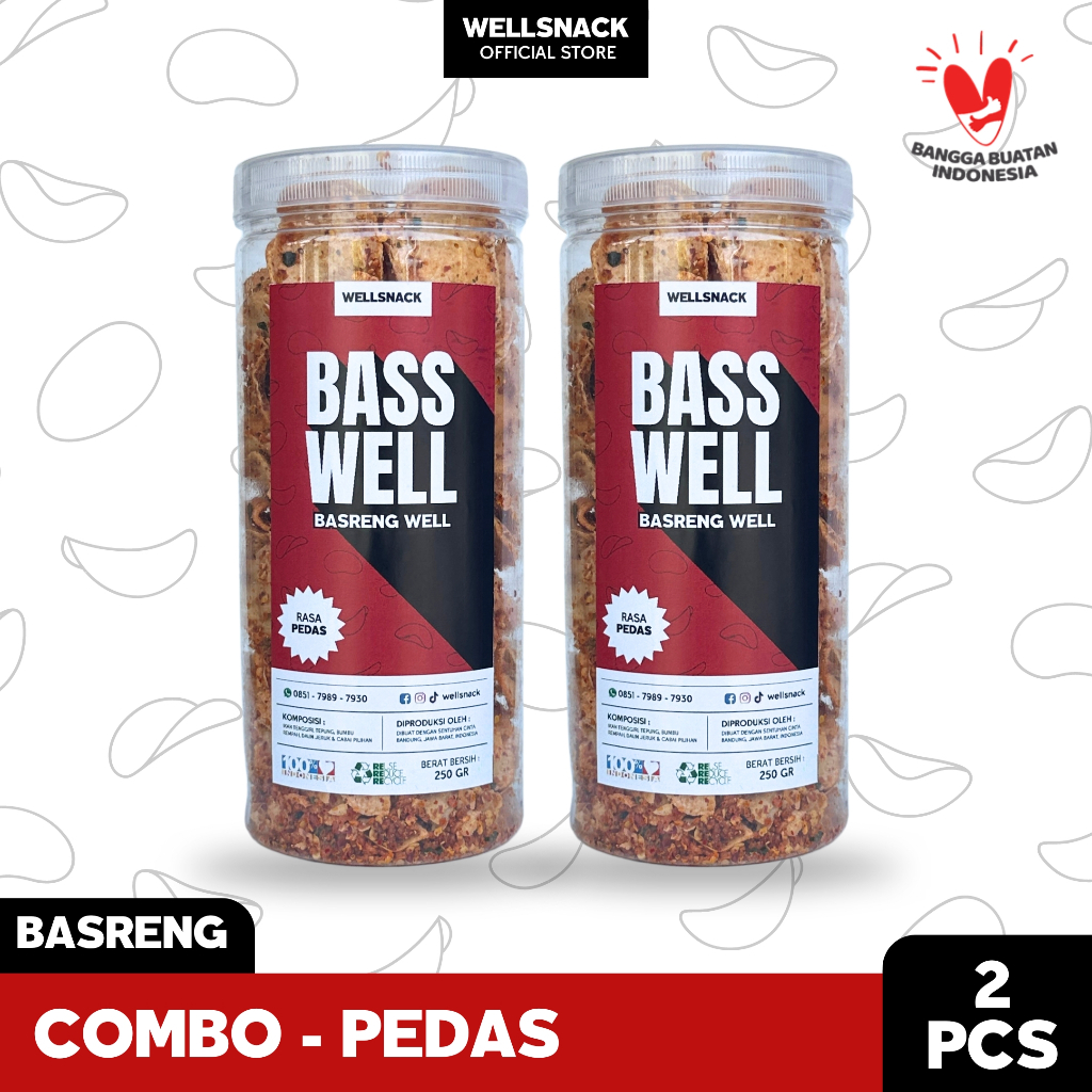 

COMBO PEDAS - Basreng Well Slice isi 2 Toples 1/4 KG Rasa Pedas Daun Jeruk Cemilan Enak Gurih Renyah