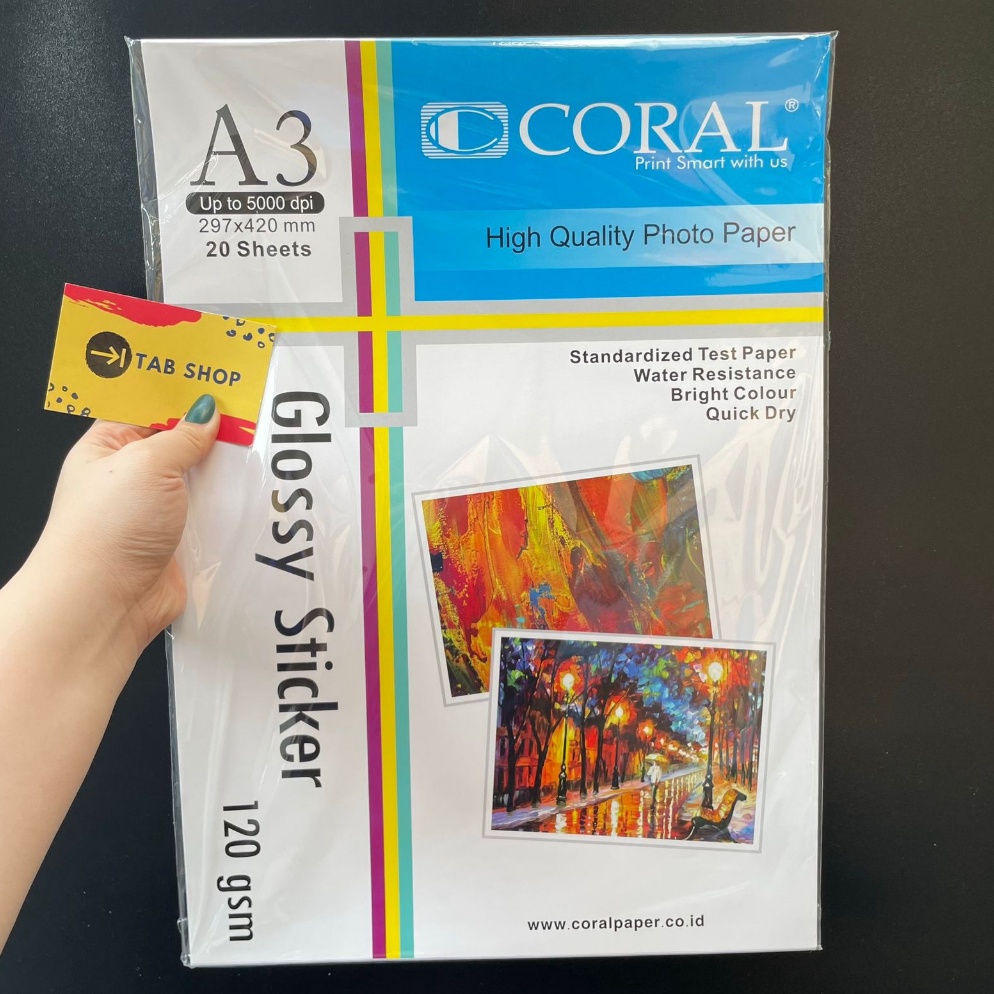 

DB9TZ738 TAB SHOP CORAL GLOSSY STICKER PAPER A3 12 GSM 2 SHEETS KERTAS STIKER MENGKILAP A3 12 GSM