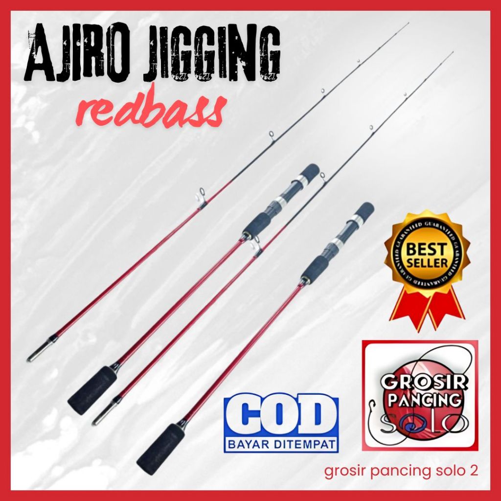 joran pancing jigging drag 15kg ajiro redbass 150 165 180 198 cm fiber solid laut