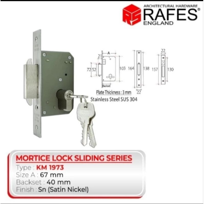 Mortice lock Rafes sliding KM 1973