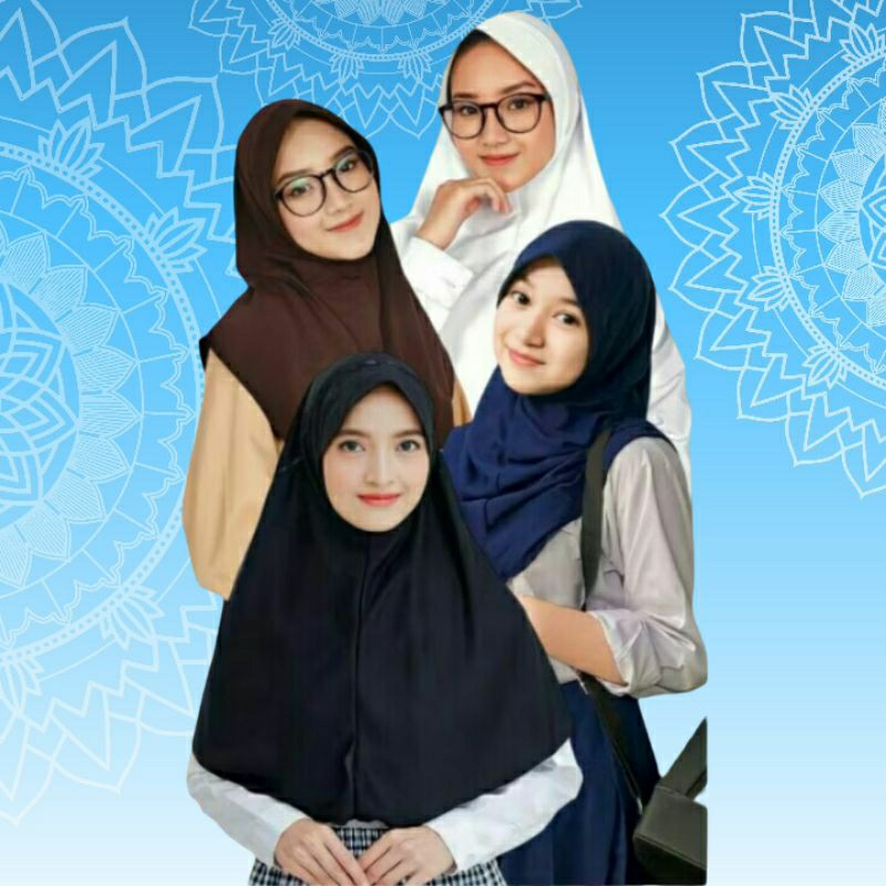 Kerudung Hijab Jilbab Bergo Instan Polos Warna Hitam Putih Abu Abu Coklat Cokelat Biru Dongker Navy 