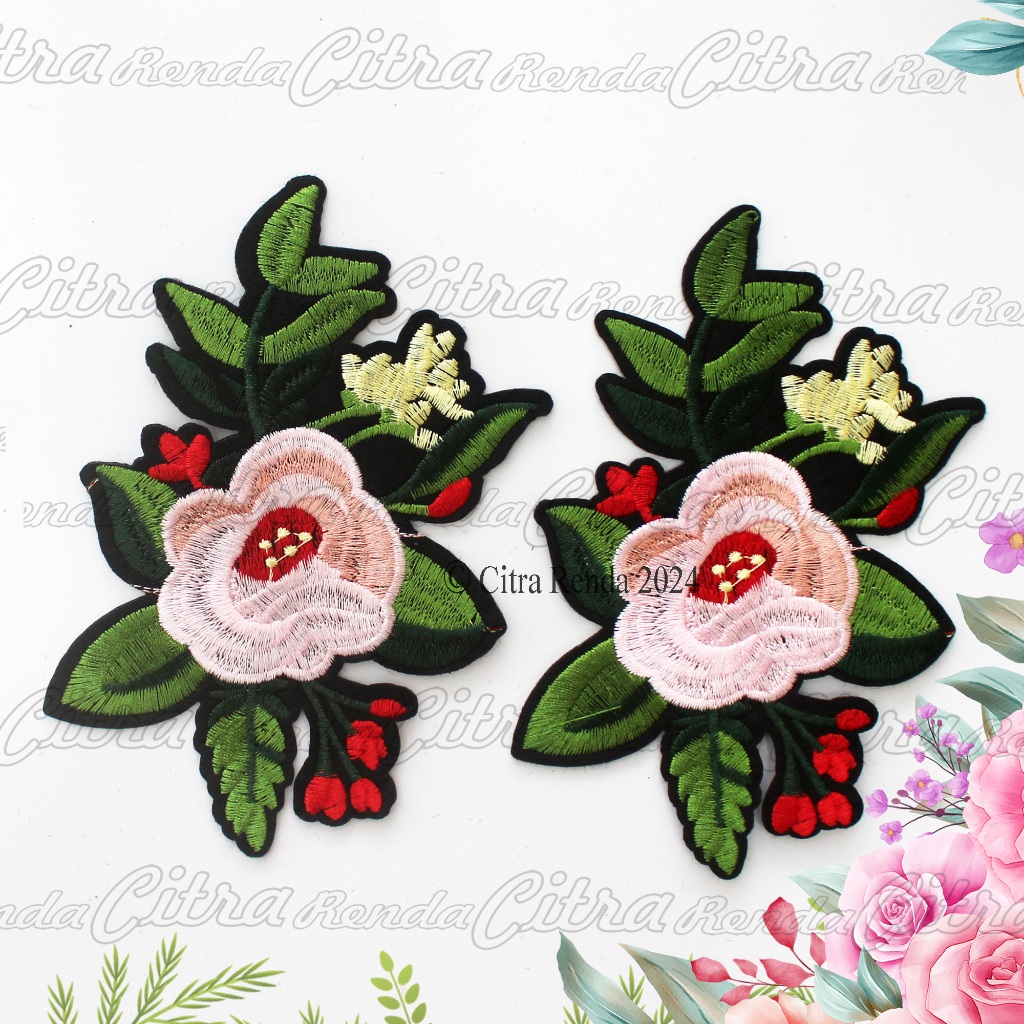 (Per Pcs) AP716 Iron Patch Bunga Mawar Cantik / Bordiran Tempel Setrika Bunga Mawar