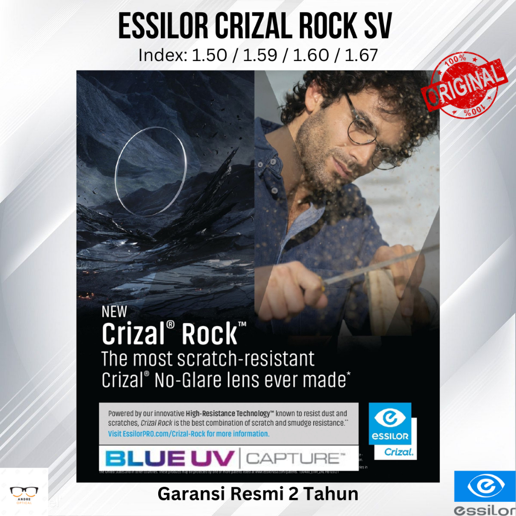 Lensa Kacamata Essilor Crizal Rock Blue UV Capture SV ( Anti Sinar Biru / Blueray )