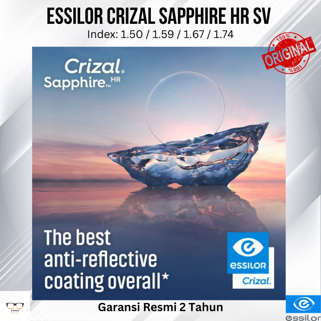 Lensa Kacamata Essilor Crizal Sapphire HR SV ( Anti Gores & Pantulan )