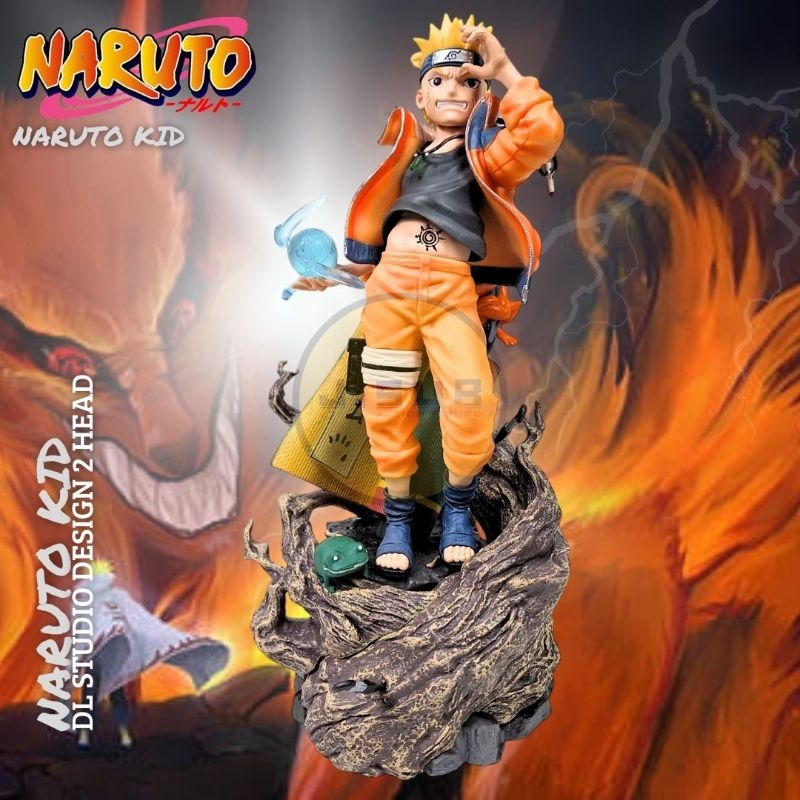 Action Figure Naruto Uzumaki Kid Mode Statue Naruto 2 Head Rasengan 30 cm DL Studio