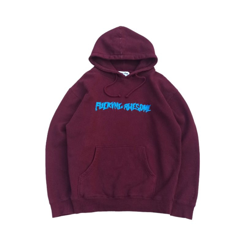 Fucking Awesome Embroidery Logo Pullover Hoodie Burgundy