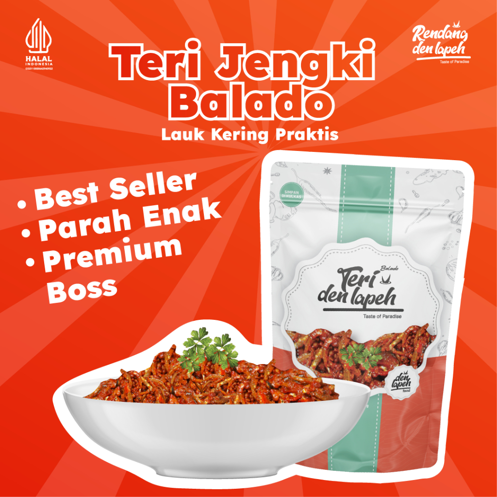 

Teri Jengki Balado Teri Plastik Vakum Premium Halal Brand Den Lapeh