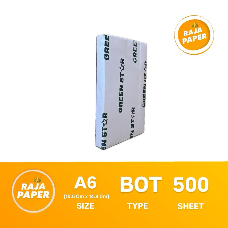

Kertas NCR " Bottom " A6 GREEN STAR 500 Lembar 55 GSM , 1 Rim ( 105 Mm x 148 Mm ) / ( 10.5 Cm x 14.8 Cm ) 55 GR Non Carbon Required.