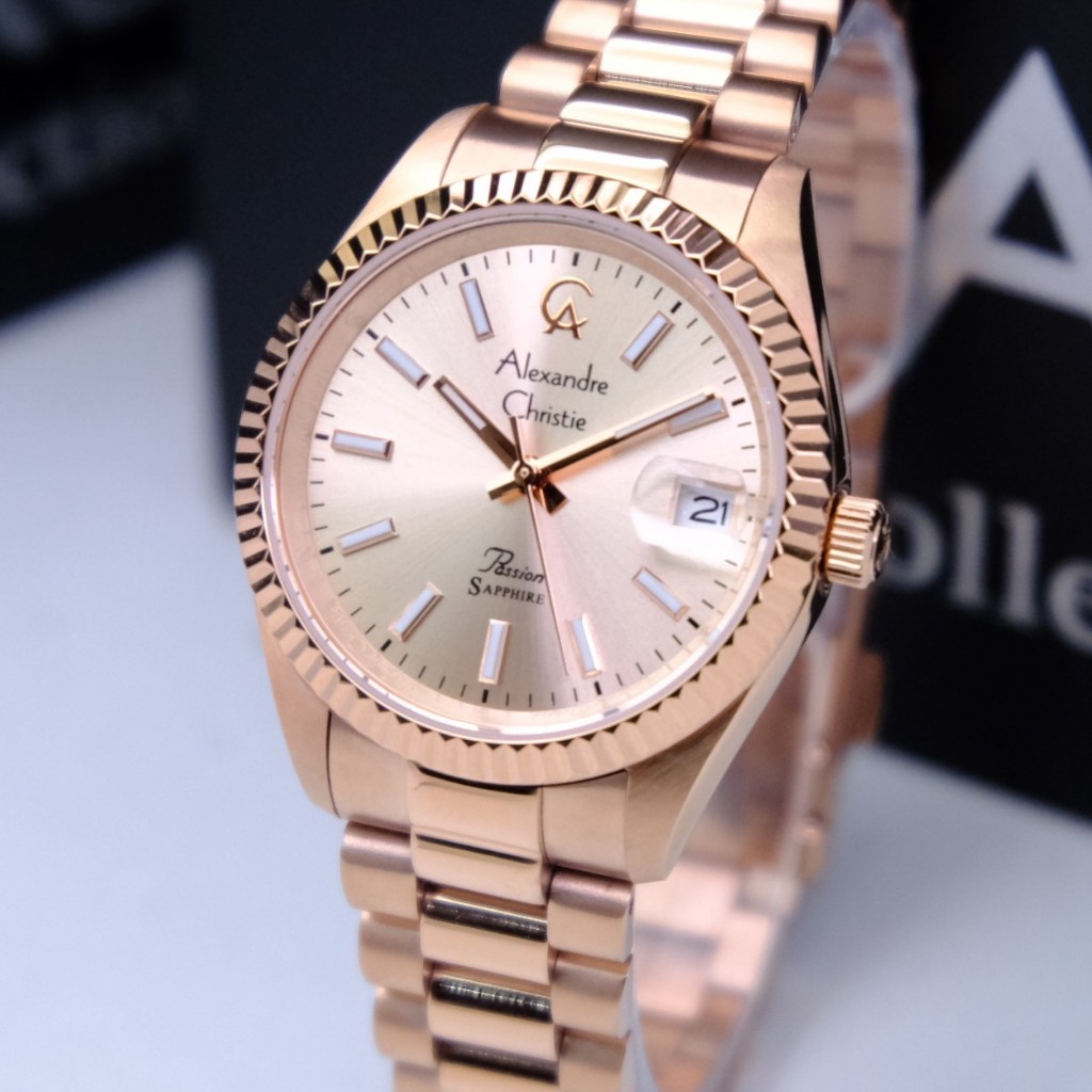 Alexandre Christie Wanita Terbaru 2024 Original AC 5016 Sapphire Full Rosegold