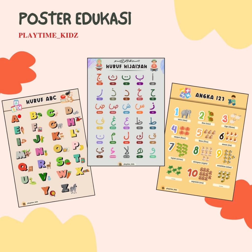 Poster Edukasi Anak | Poster Huruf dan Angka | Poster Dinding | Poster Hijaiyah | Poster ABC | Gamba