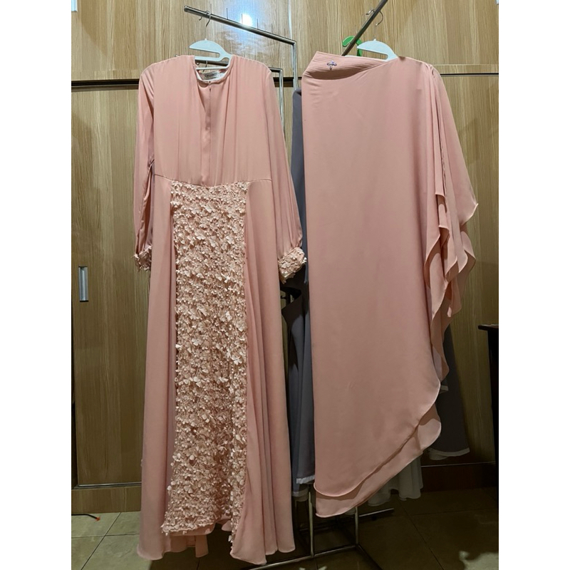 Preloved ‼️ Qnanz Set Gamis Kaitlyn Peach Syari Authentic
