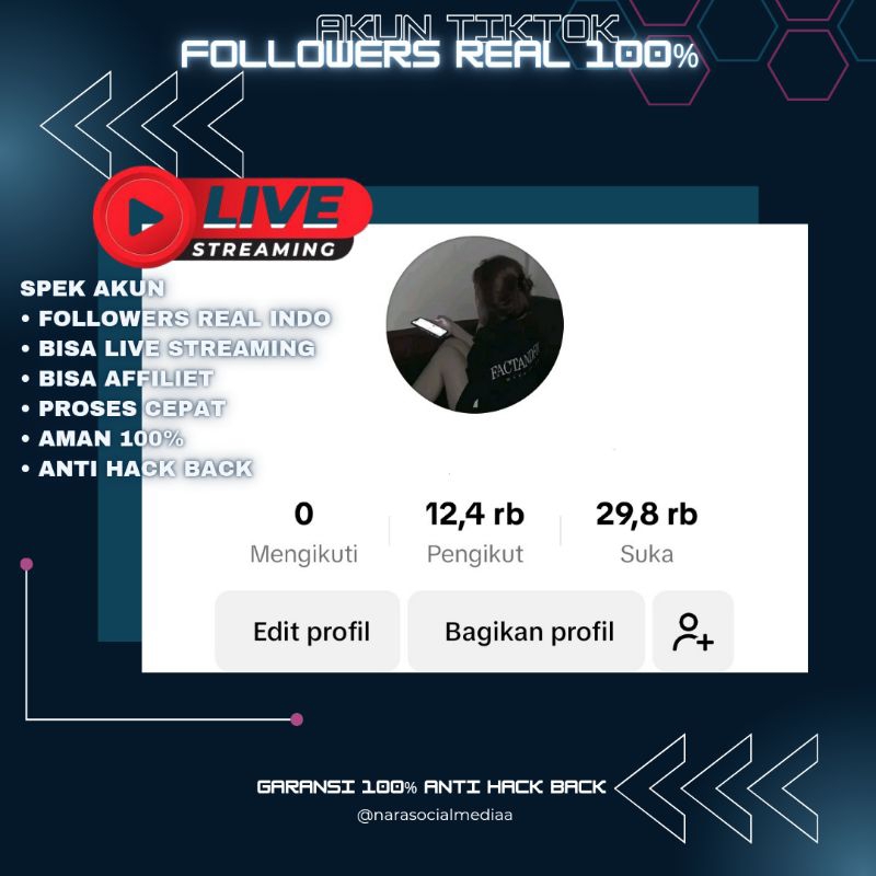 AKUN TIKTOK FOLLOWERS INDO REAL AKTIF 1k-10k