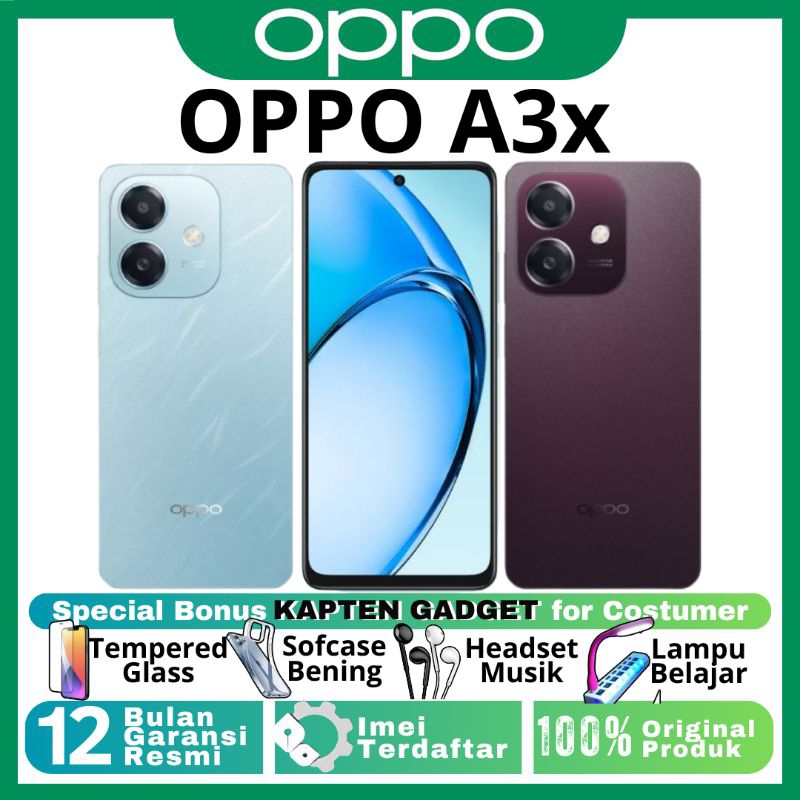 OPPO A3x 4/64GB - 4/128GB RAM UPTO 8GB Snapdragon 6s gen1 100% BARU ORIGINAL GARANSI RESMI