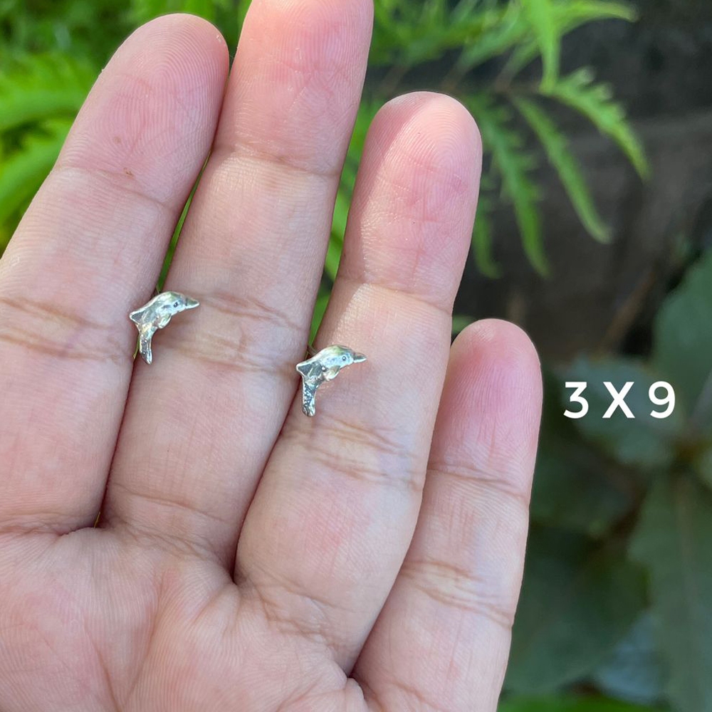 Anting Earrings Sumpel Stud Tusuk Perak Silver Bali Motif Dolphin Lumba Lumba Anak Asli 925