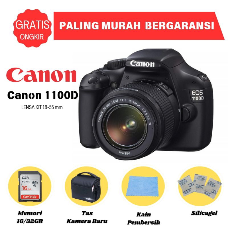 kamera Canon eos 1100d Lensa kit 18-55mm lengkap siap pakai