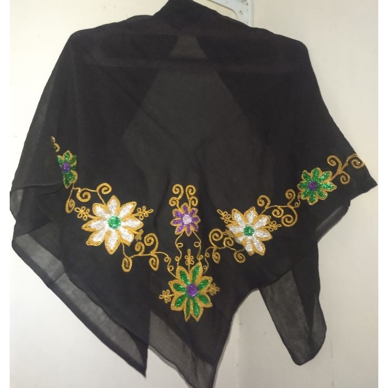 Hijab Paris Segi empat Motif Sulam bordir payet || Hijab wanita motif Segi empat