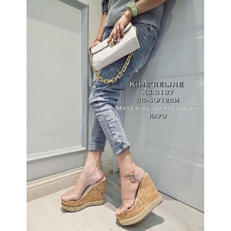 ks 3187/3187-1 wedges kayu / Wedges jelly /Wedges tambang fashion wanita 12/7cm