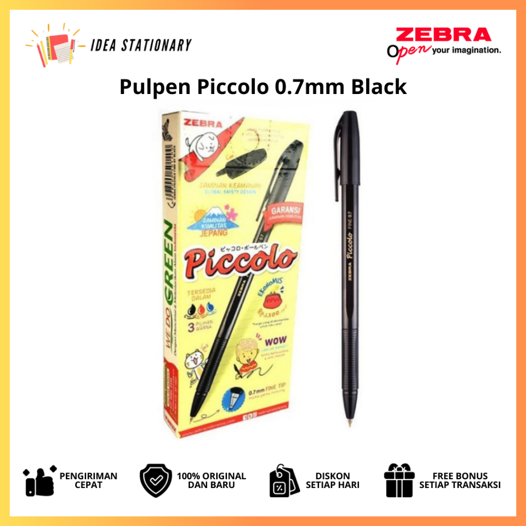 

Ballpen Bolpoint Pulpen Pen Zebra Piccolo 0.7 mm Hitam 1 Pack / Box / Isi 12 pcs - Original New