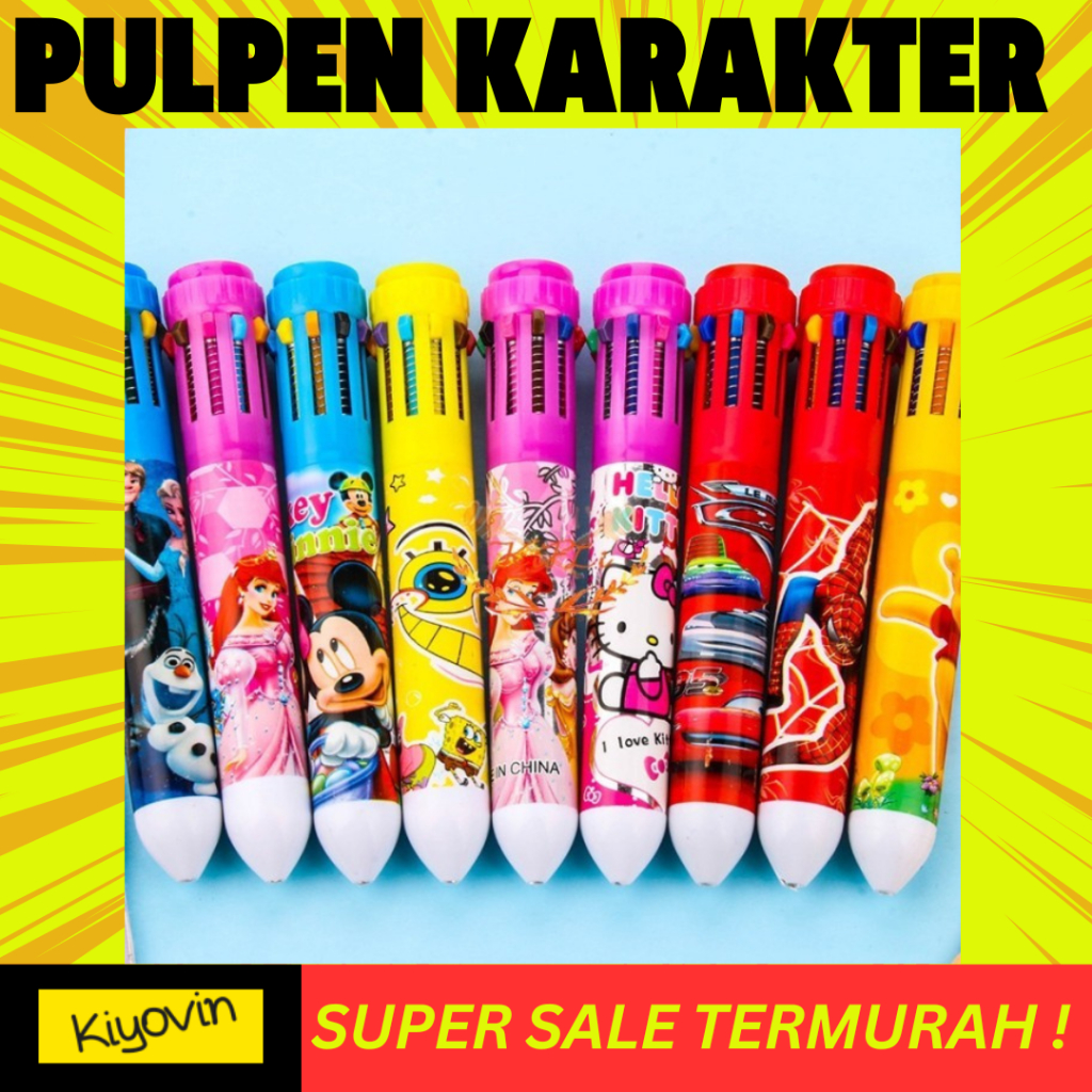 

Pulpen Animasi Kartun 10 warna Ballpoint Alat tulis Tinta Warna