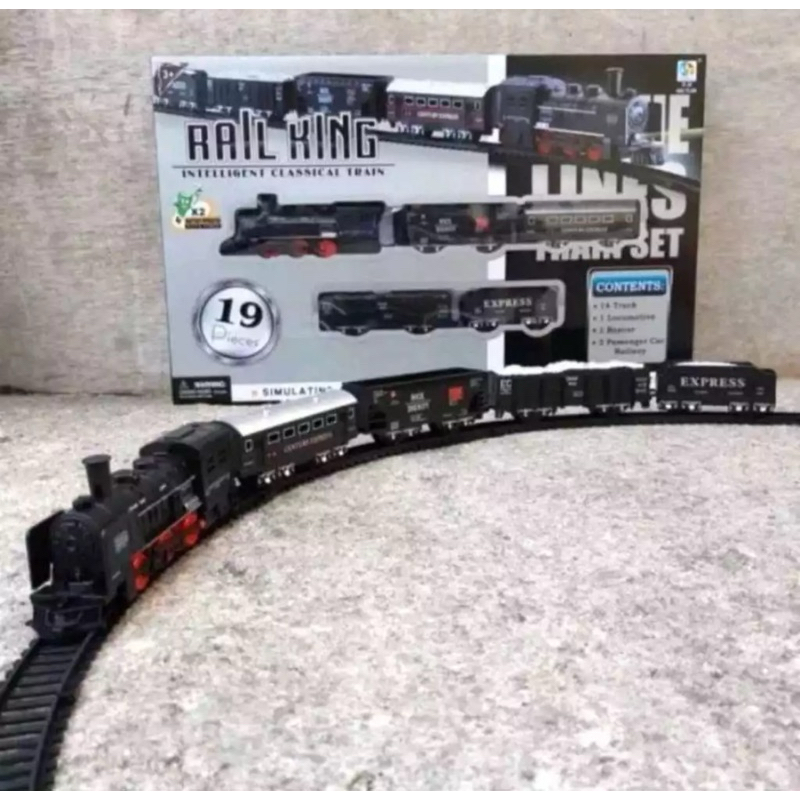 85 JUMBO Mainan rail king 19pcs mainan kereta api 5 gerbong lokomotif train track railking maina edu