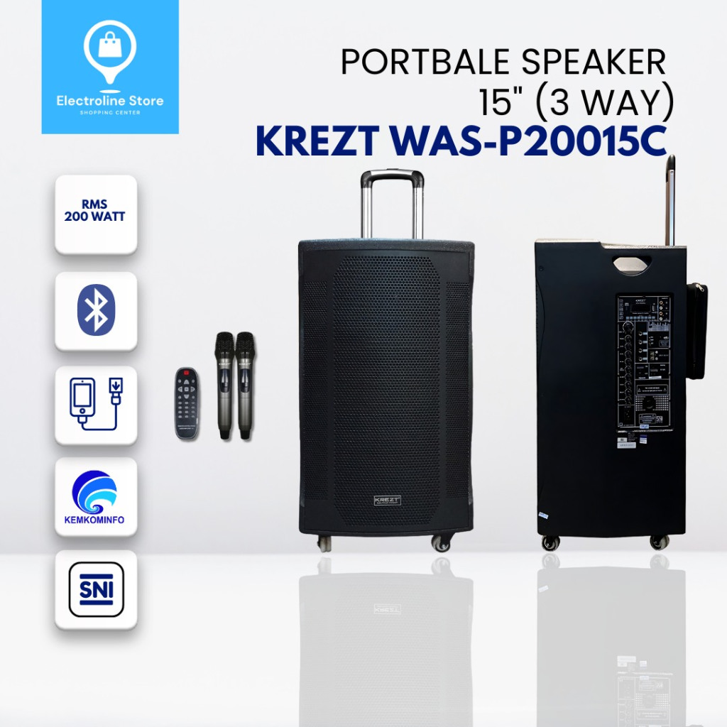 Portable Speaker 3 Way 15" KREZT WAS-P20015C Portable Speaker Bluetooth 15 Inch