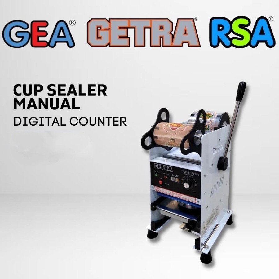 CUP SEALER MANUAL GETRA ET-D8SM MESIN PRESS DIGITAL COUNTER GELAS UK AQUA-22OZ