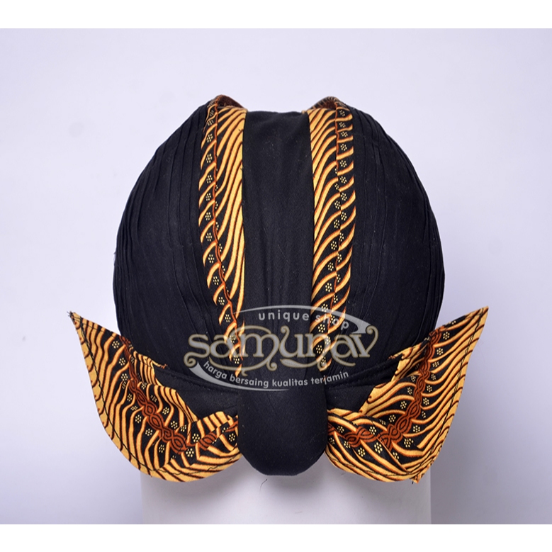 Blangkon Jogja Mataram Super Halus Motif Hitam Samurai Kuning