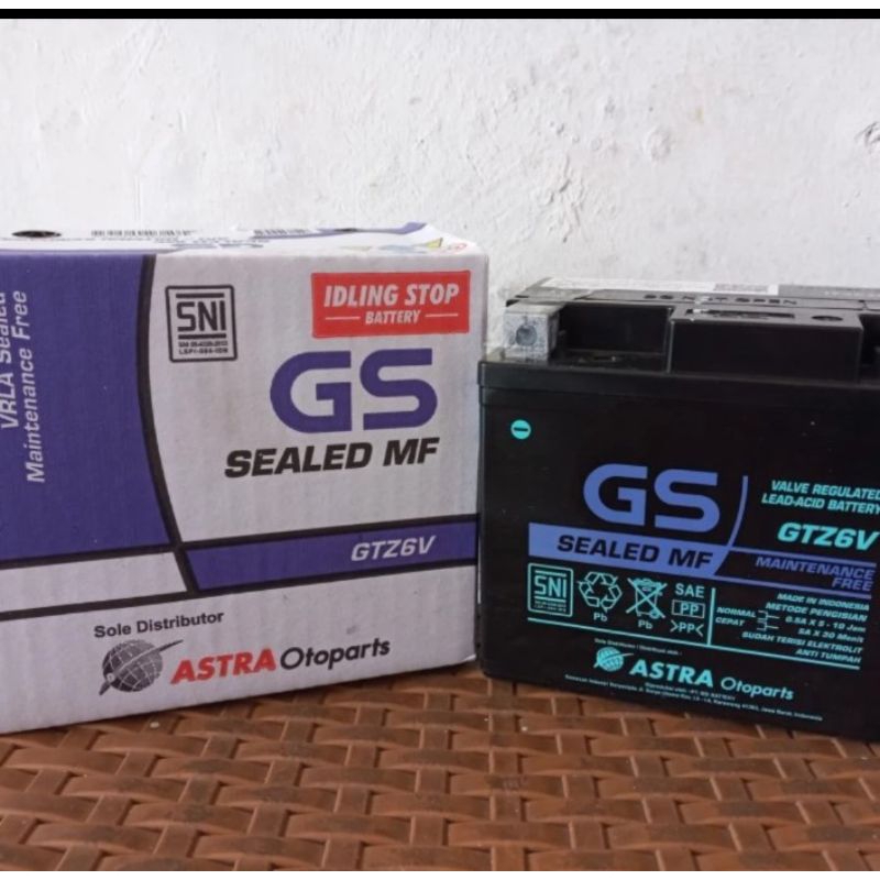 Aki GS astra GTZ6V vario 125 150 . beat injeksi dengan idling stop pcx cb150.