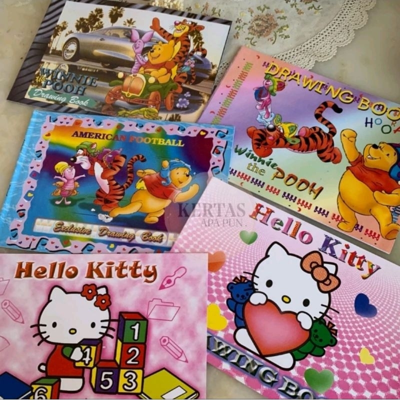 

Buku Gambar Polos Kartun Anak Kecil 10 Lembar 26 x17,7 cm Jadul Winnie The Pooh Hello kitty