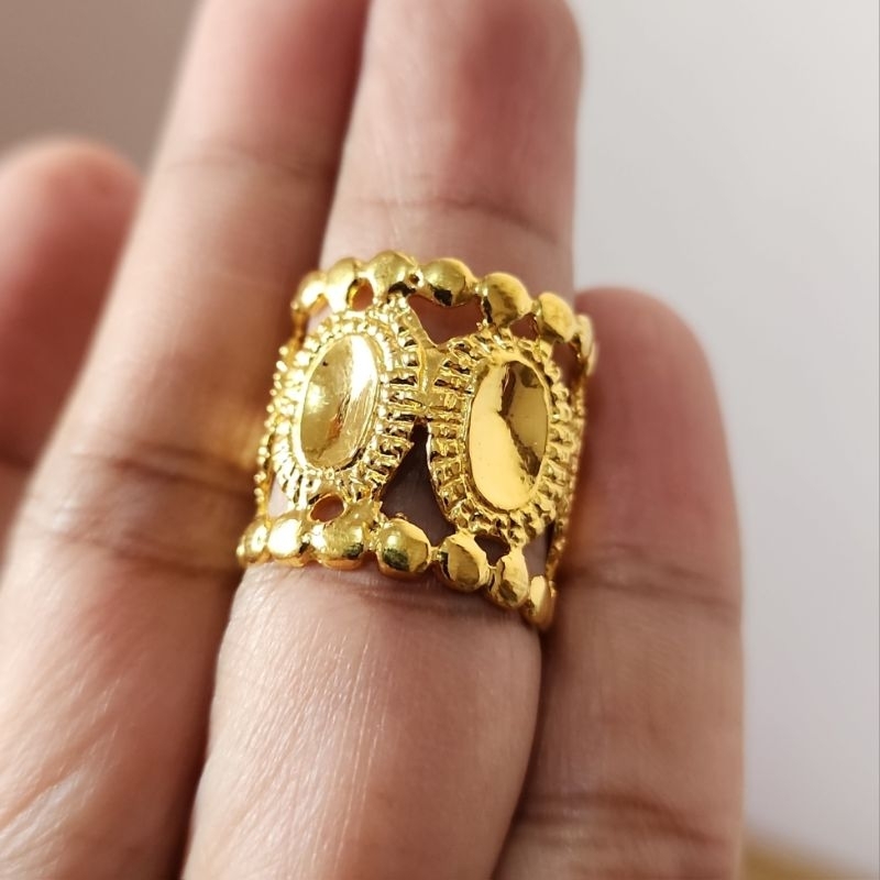 Cincin Gerbong Bola Pasir Lapis Emas Gold Plated