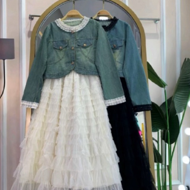 Dress tile susun rompi jeans import