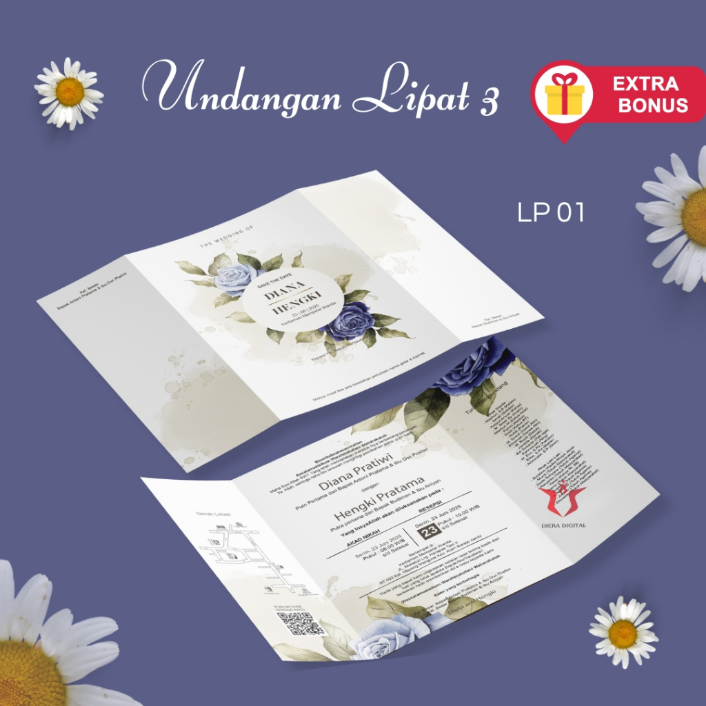 Undangan Pernikahan Lipat 3 | Rustic Murah  Elegant  (Dieradigital)