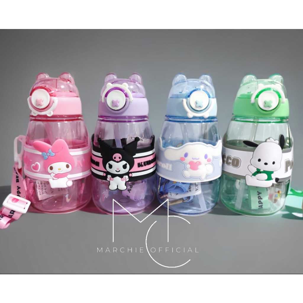 [M.C] Botol Minum Anak Motif Samrio Karakter Lucu Ukuran 600ml Sedotan + Tali BOTOL 130-3
