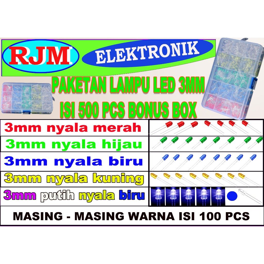lampu led 3mm isi 500  pcs