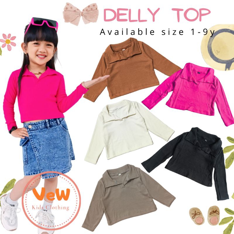 VEW - DELLY CROPTOP - Atasan anak perempuan kerah polo lengan panjang | blouse anak cewek