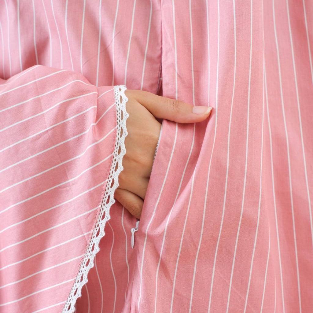 Mukena katun jepang asli tokai medium stripe bahan halus dan adem