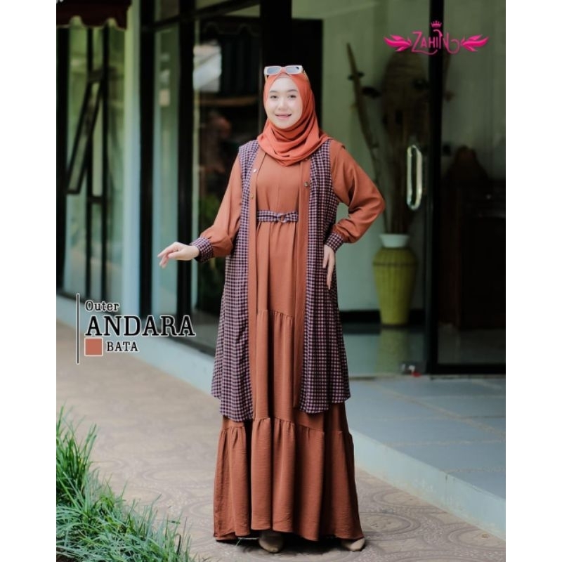 Andara dress/ORI zahin/terbaru/outher/cringkel/gamis/kotak-kotak