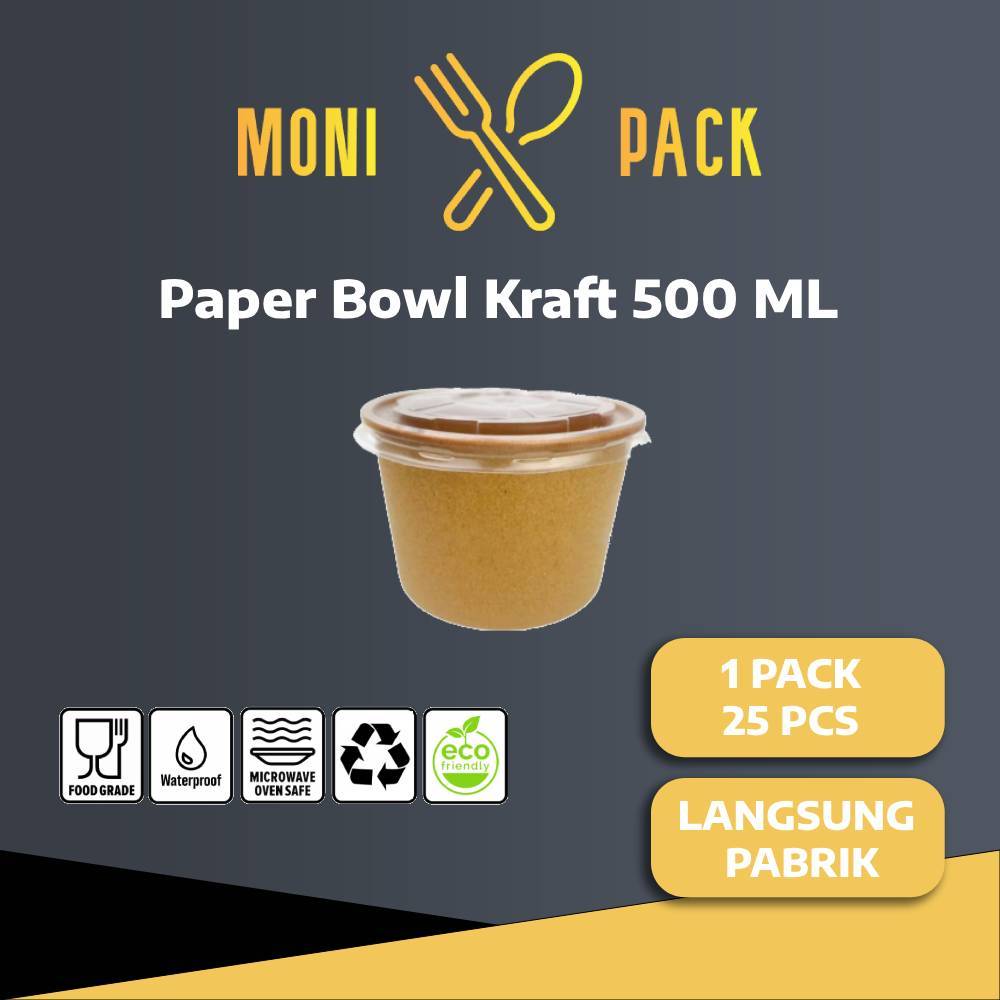 Paper Bowl Kraft 500 ml / Mangkok Kertas / Rice Bowl Paper Kraft 500 ml