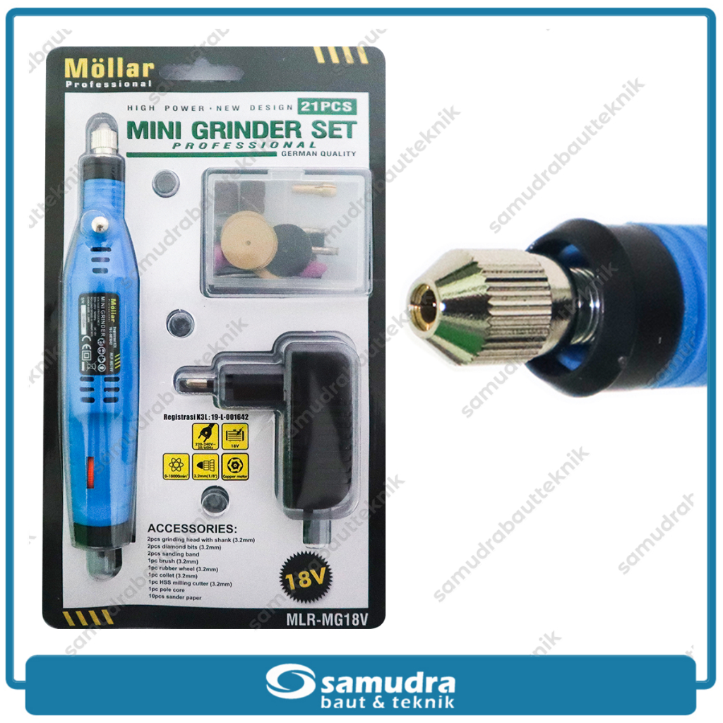 MOLLAR MG18V Mini Die Grinder Set 21 pcs Mesin Gerinda Bor Tuner 18V