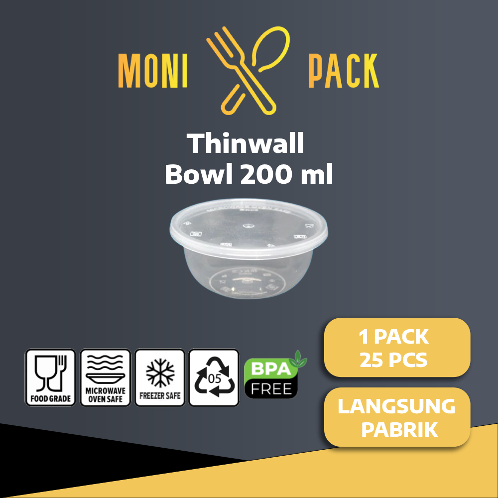 Thinwall Mangkok Bulat 200 ml ANTI PECAH Kotak makan isi 25 set GROSIR