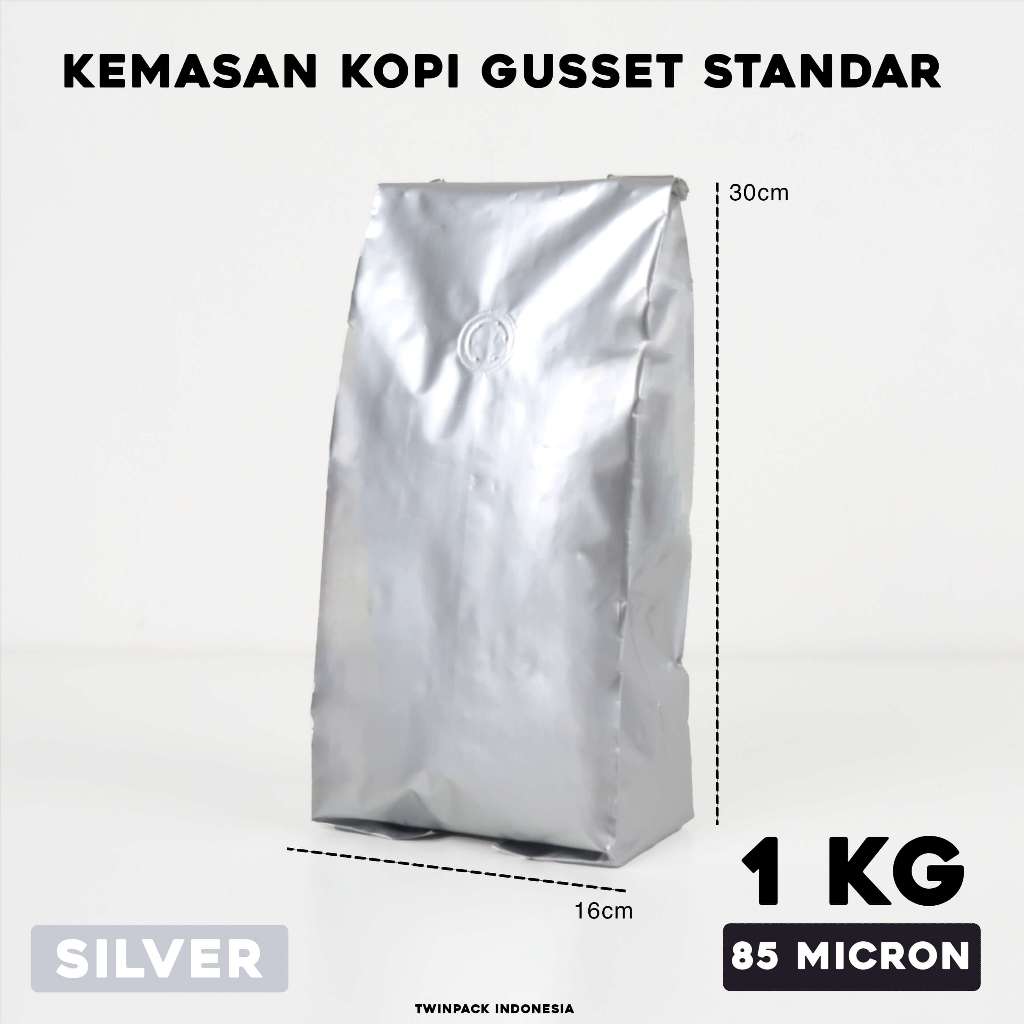 Kemasan Kopi Gusset Standar Silver Center Seal 1Kg