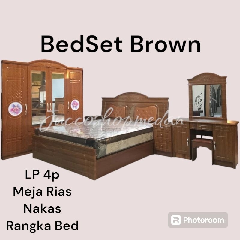Bed Set Klasik - Paket Lemari Pakaian 4p + Meja Rias + Rangka Ranjang + Nakas Coklat - Medan juccosh