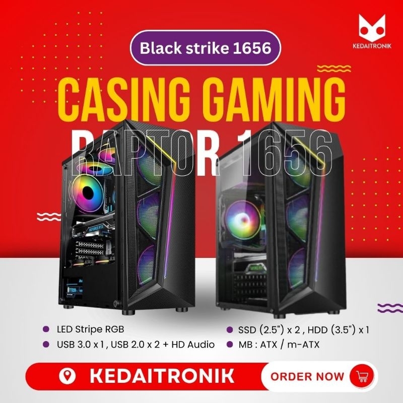 Casing Gaming Power Up Raptor 1656 Led Strip RGB Gaming Case