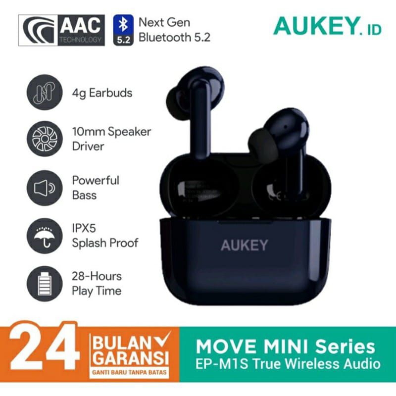 HEADSET AUKEY TRUE WIRELESS EARBUDS EP-M1S BLACK HANDSET BLUETOOTH HANDSFREE IPX5