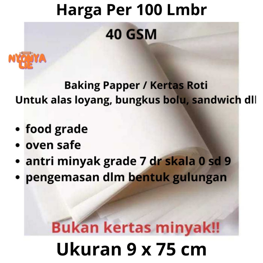 

9x75 Cm (100 Lbr) Kertas Roti Putih Bungkus Wrapping Paper Alas