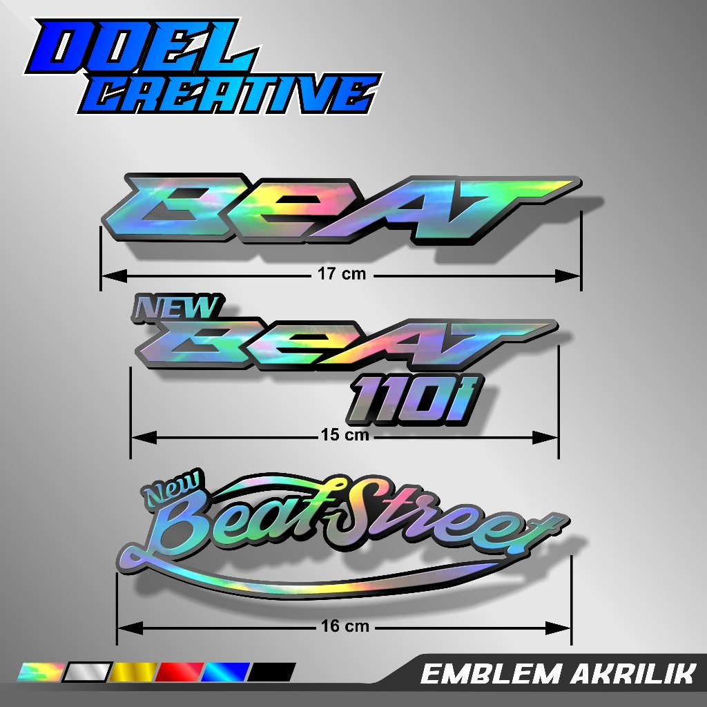 (DAPAT 2 PCS) Emblem Akrilik Timbul Beat , Beat Street , Beat 110 Fi Hologram , Silver Chrome , Gold