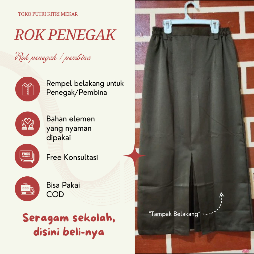 Rok Coklat Pramuka Pembina Guru Wanita Dewasa Rempel Span Pramuka Belah Belakang