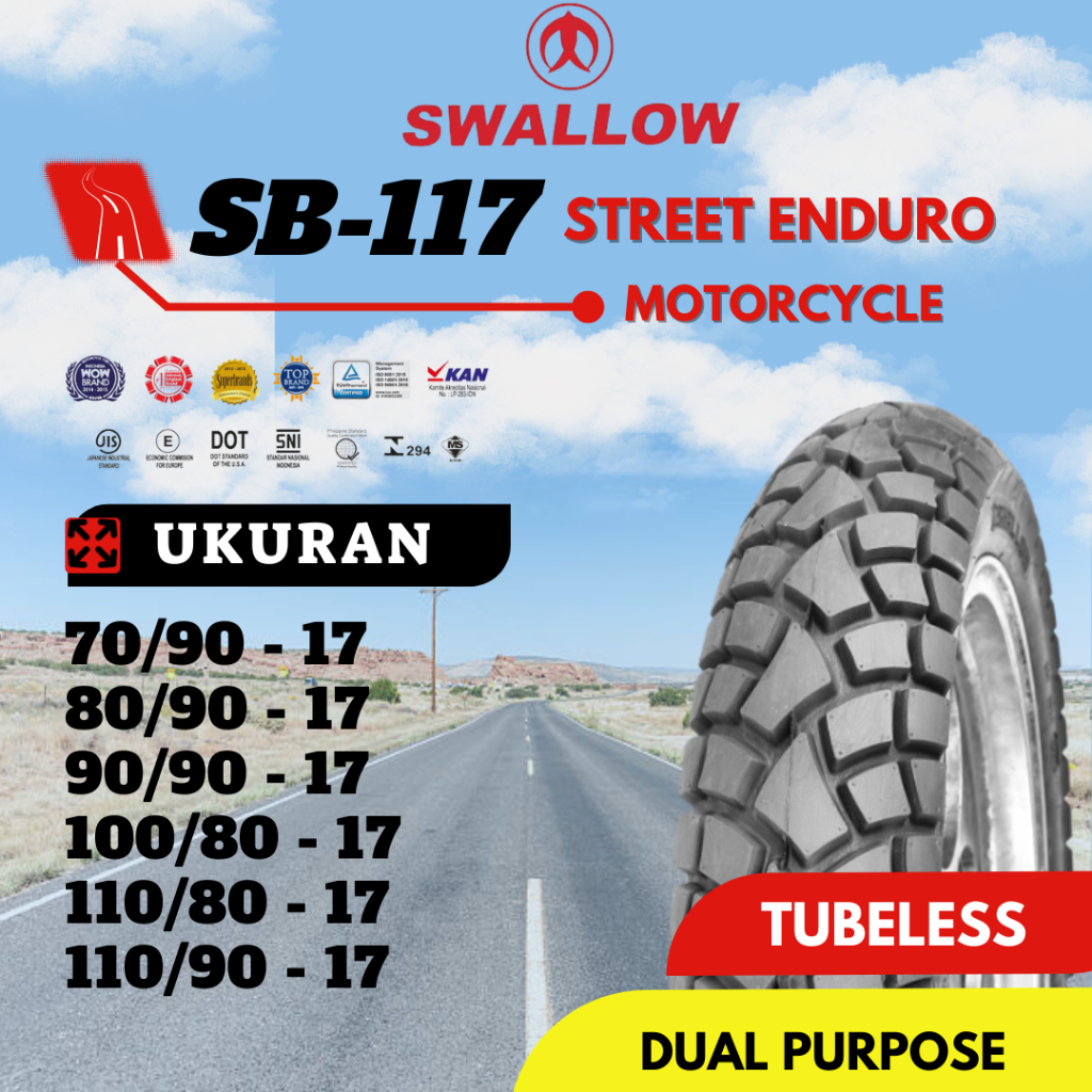 Ban Luar Sepeda Motor Swallow SB-117 Street Enduro Ring 17 Ukuran 70/90 80/90 90/90 100/80 110/80 11